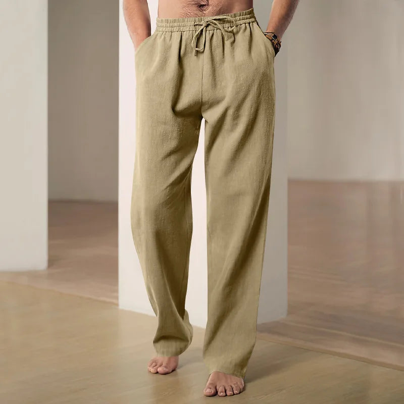 maoxiangshop Summer Cotton Linen Trousers Breathable Men's Trousers Hemp Elastic Waist Casual Pants Harajuku Trous Loose Casual Sports Pants