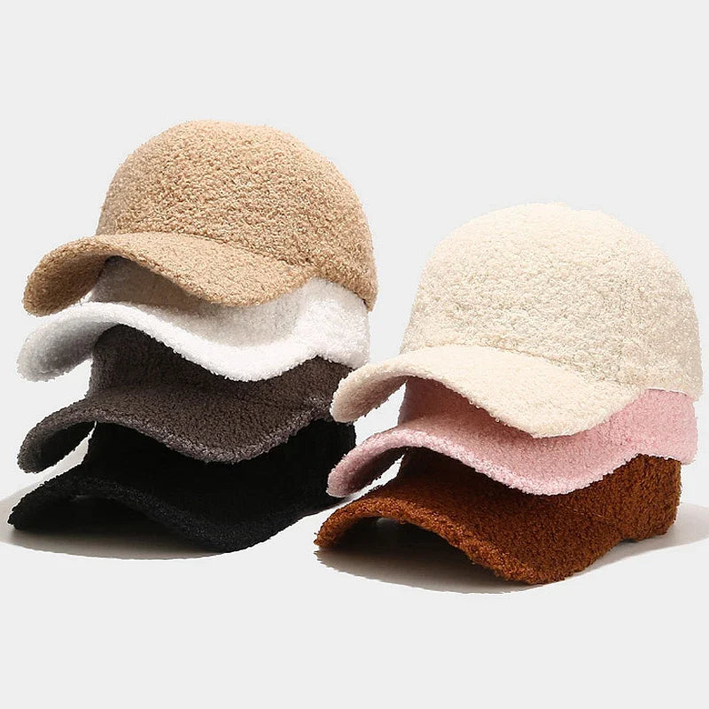 maoxiangshop Autumn Winter Baseball Cap Women Thicken Lamb Wool Hats Version Tide Fleece Warm Cap Plush Baseball Caps Spring Baseball Cap