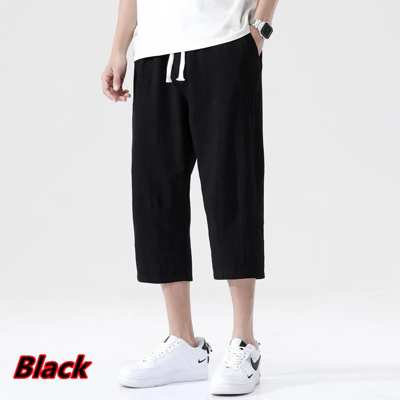 maoxiangshop Summer Casual Pants Men's Wild Cotton and Linen Loose Linen Pants Korean Style Trend Nine-point Straight Trousers