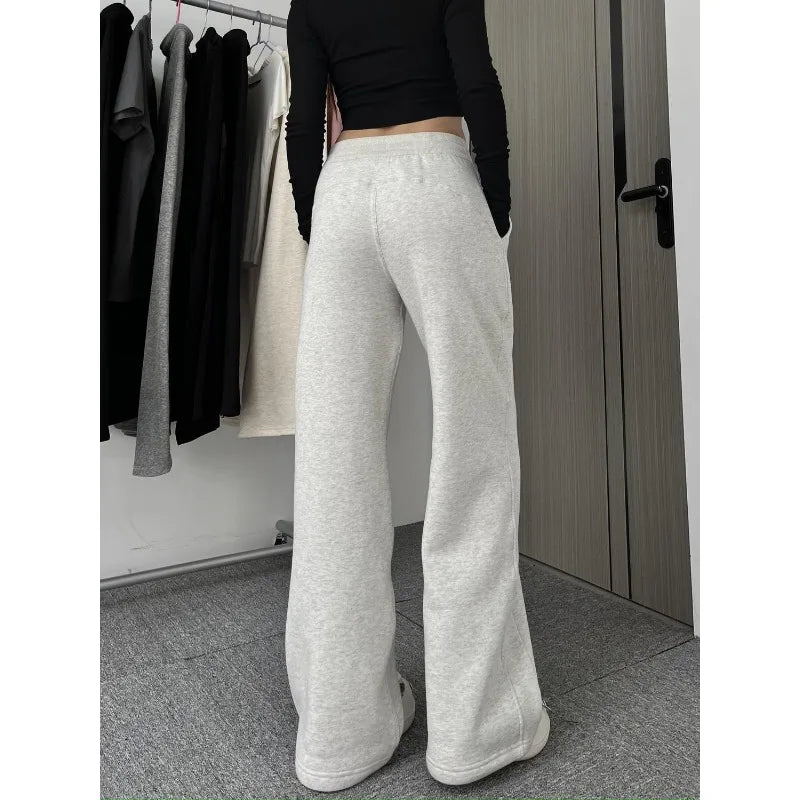 maoxiangshopGrey Sweatpants Women Baggy High Waist Straight Jogger Pants Korean Fashion Autumn Winter Warm Sports Trousers Casual