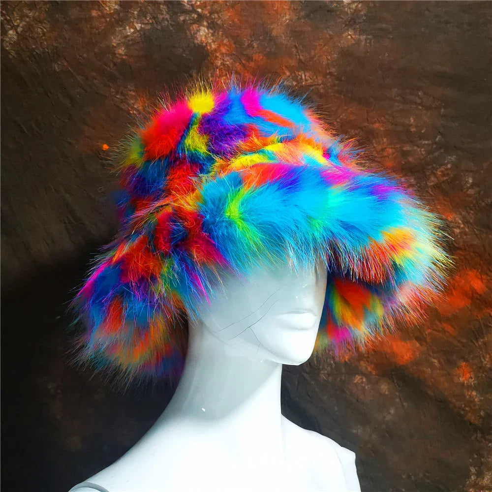 maoxiangshop - Luxury Ins Hot Y2k Girls Faux Fox Fur Bucket Hat Women Winter Warm Rabbit Fur Plush Fisherman Hat Cap Festival Party Ski Panama