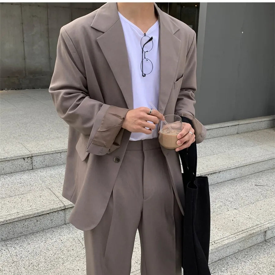 maoxiangshop Men's Suit Jacket, Japanese and Korean Style High Sense Spring Trend Casual Small Suit Black Over Size Jacket