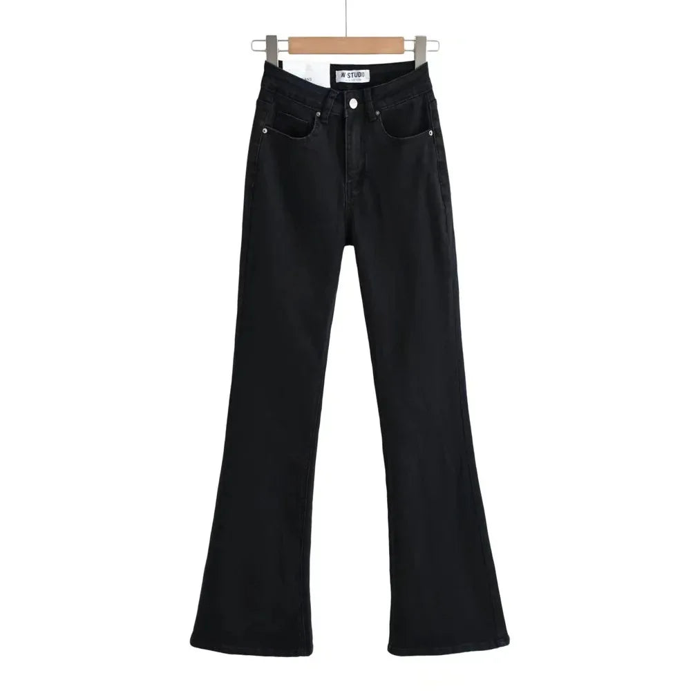 maoxiangshop - Fashion Denim Packets Jeans Women High Waist Flare Pants Streetwear Trousers Pants Jeans Ladies Autumn Bottoms Blue