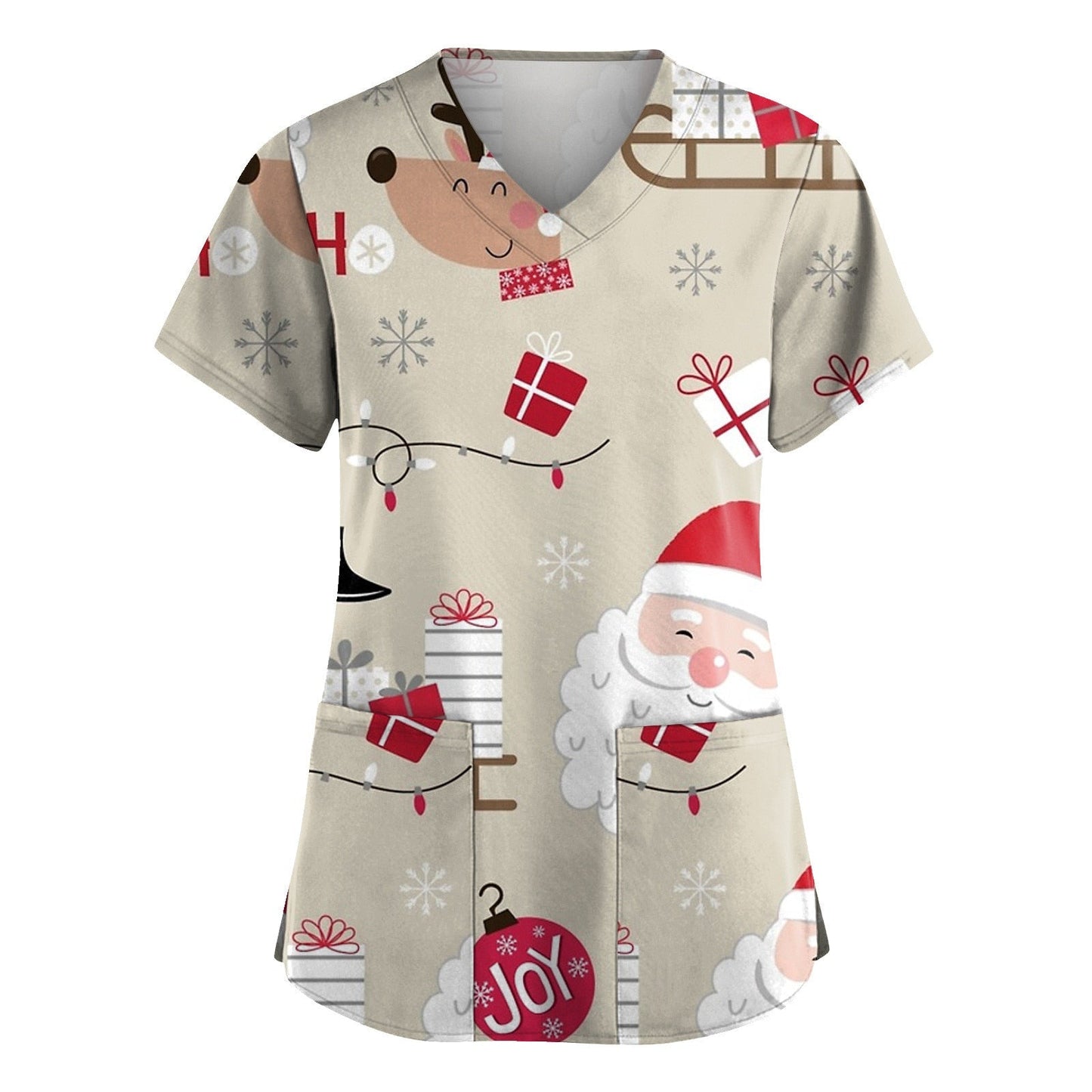 maoxiangshop Cute Cartoon Animals Print Christmas Nursing Scrubs Women Tops Short Sleeve pet salon Work Uniform Blouse Costume Shirts Female