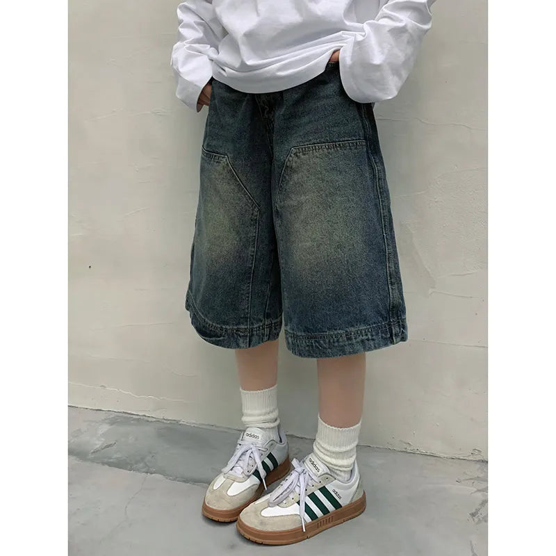 Fashion Harajuku Vintage High Waist 2000S Blue Denim Shorts Women's Casual Loose Fit Y2K Punk Streetwear Style Baggy Shorts