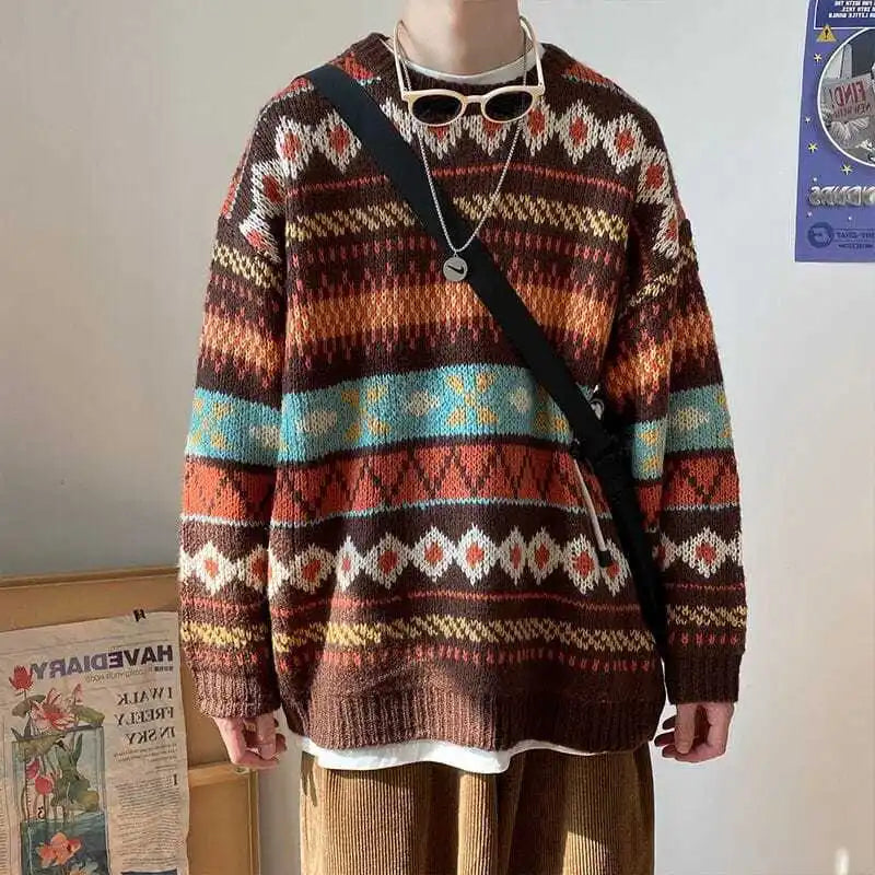 maoxiangshop Mens Sweater Vintage Pullover Turtleneck Casual Sweaters for Men Clothing Geometry Pullovers Casual Free Shipping Male Clothes