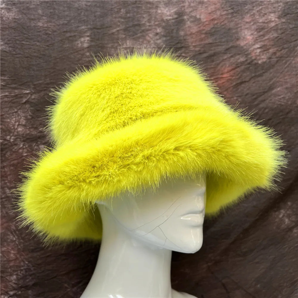 maoxiangshop - Luxury Ins Hot Y2k Girls Faux Fox Fur Bucket Hat Women Winter Warm Rabbit Fur Plush Fisherman Hat Cap Festival Party Ski Panama