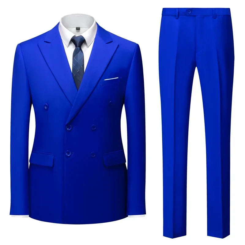 maoxiangshop Fashion New Men's Casual Boutique Double Breasted Suit Trousers / Man's Business Suit Jacket Blazers Coat Pants 2 Pcs Set