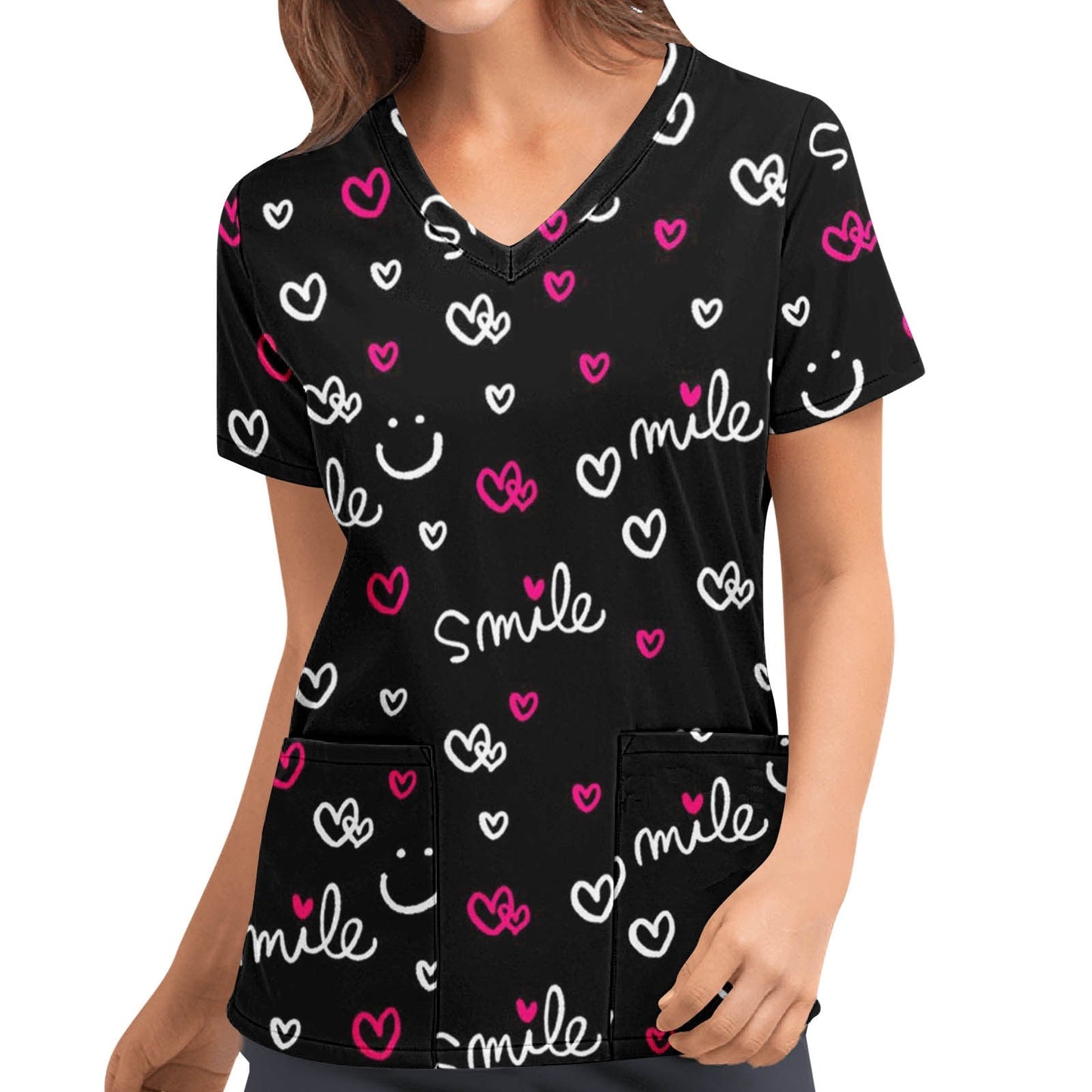 maoxiangshop Cute Cartoon Animals Print Christmas Nursing Scrubs Women Tops Short Sleeve pet salon Work Uniform Blouse Costume Shirts Female