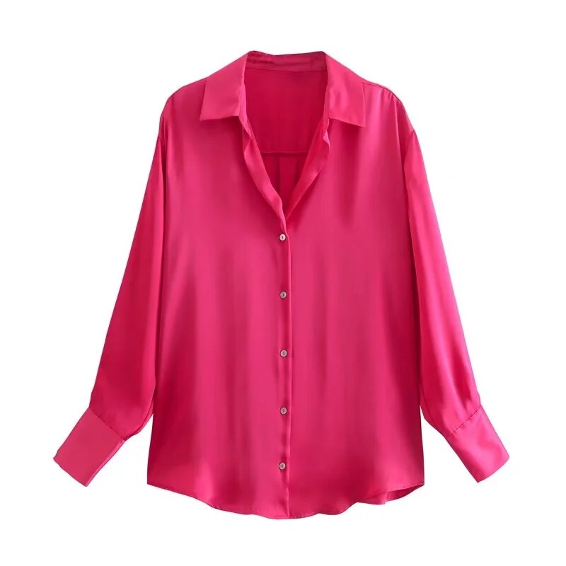 maoxiangshop Women's Shirt Spring Autumn Fashion Satin Soft Casual Blouses Loose Streetwear Vintage Shirts Woman Tops