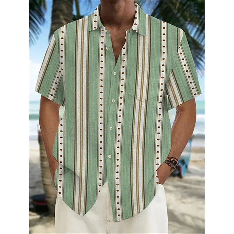 maoxiangshop Fashion new men's shirt Hawaiian shirt geometric print Cuba collar white Hawaiian short sleeve plus size high quality coat