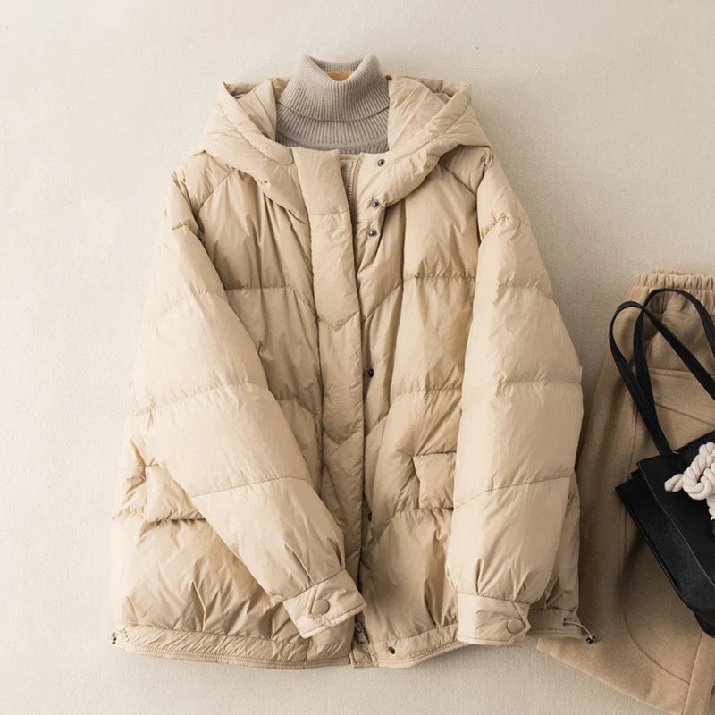 maoxiangshop Winter Oversize Duck Down Coat Women Fashion Warm Thick Hooded Jackets Black Autumn Casual Pocket Parkas