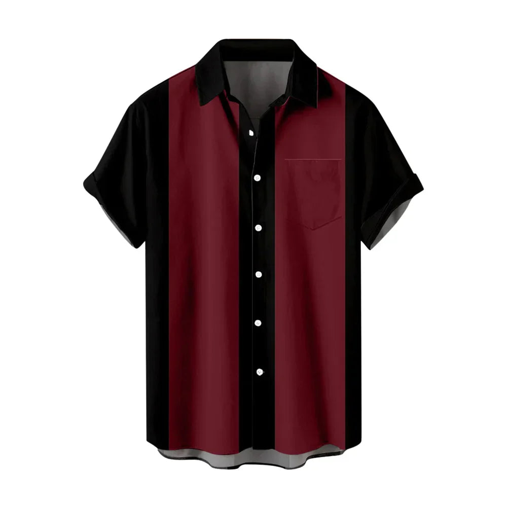 maoxiangshop Summer New Men's Pocket Short Sleeve Shirt Fashion Casual Solid Color Panel Lapel Beach High Quality Top Comfortable Soft Fabric