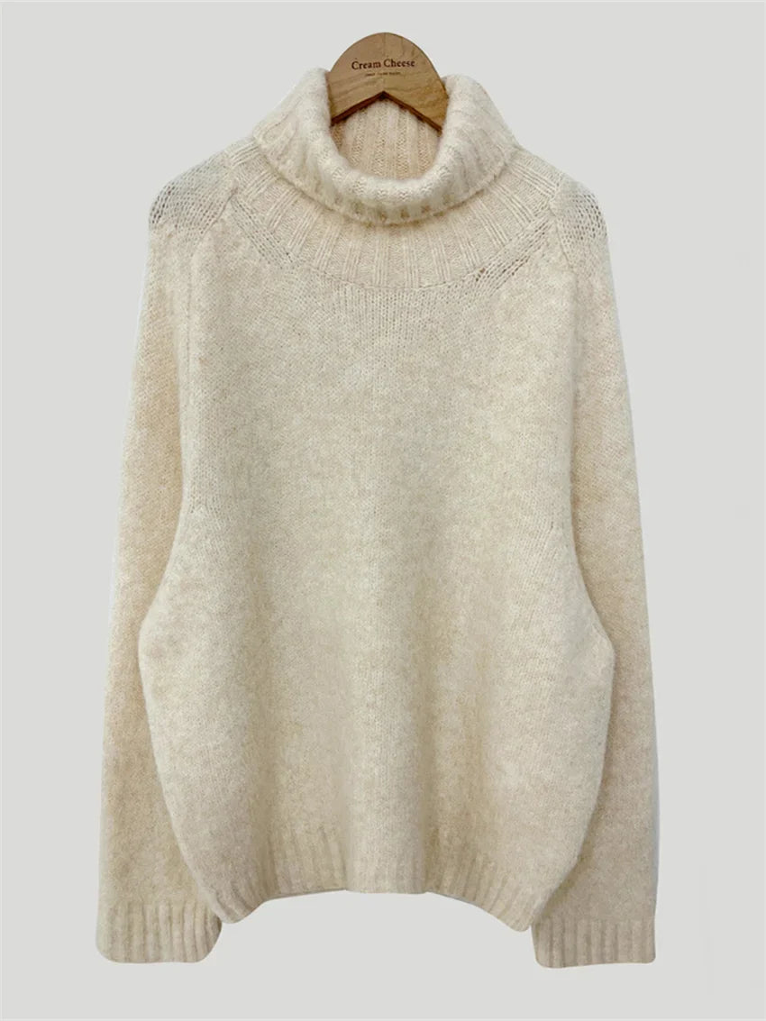 maoxiangshop - Elegant Sweaters Soft Loose Women Chic Knitted Winter 2025 Casual All Match Pullovers Warm Daily Turtleneck