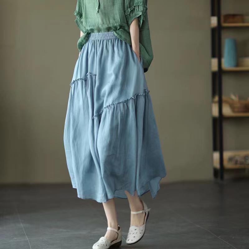 maoxiangshop Double Layer Cotton Linen Skirt Spring Womens Fashion Women Korean Clothing Elegant Long Skirts Summer Woman Harajuku Y2k