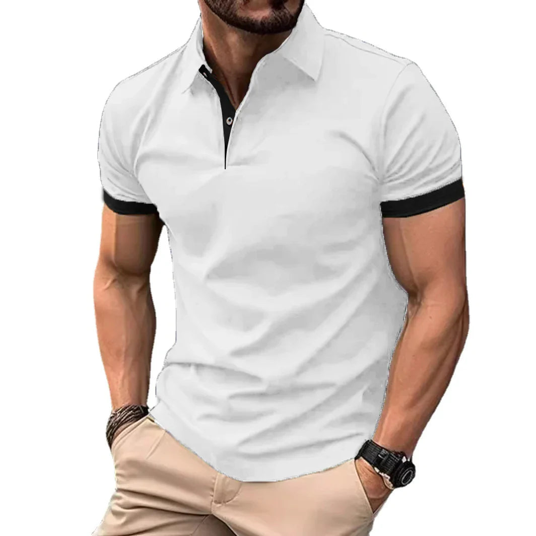 maoxiangshop Summer Men Polo Shirts Men Short Sleeve Shirt Contrast Color Lightweight Streetwear Casual Lapel Collar Tops