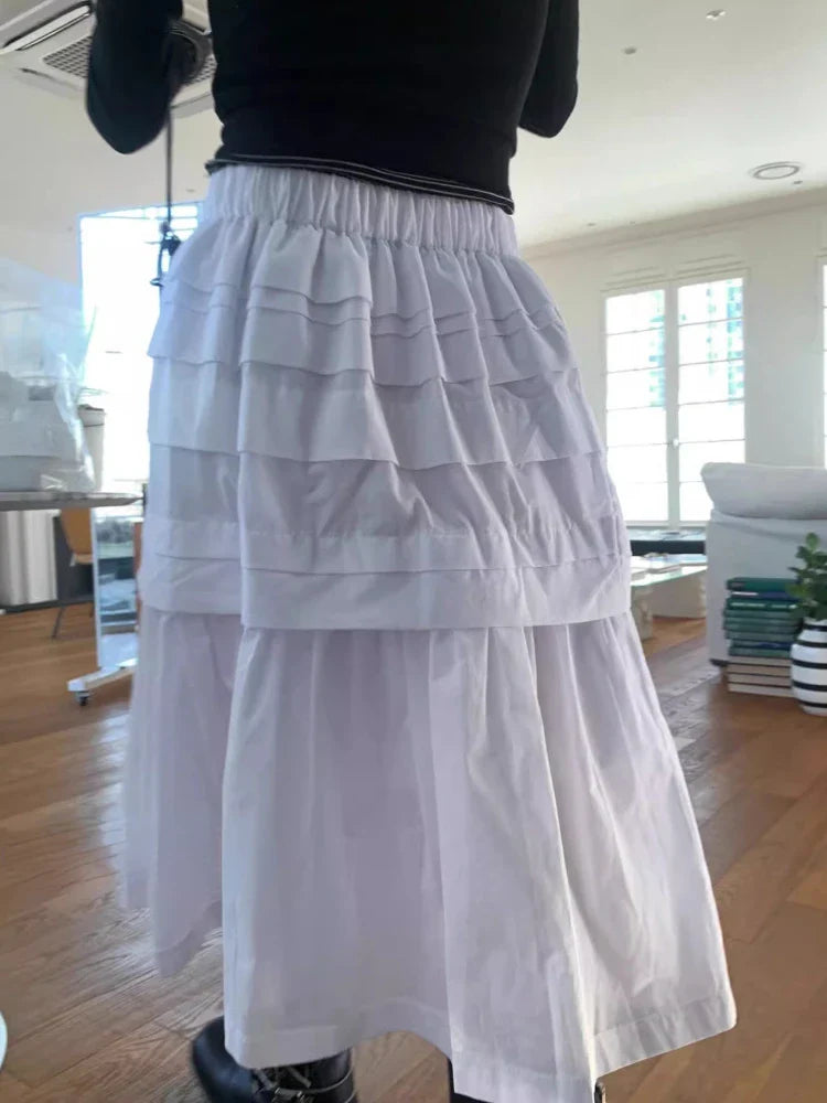 maoxiangshop - Y2k Aesthetic White Simple Pleated Skirts Women Vintage Summer Long Skirt Harajuku Streetwear Gothic Faldas Largas Mujer 2024