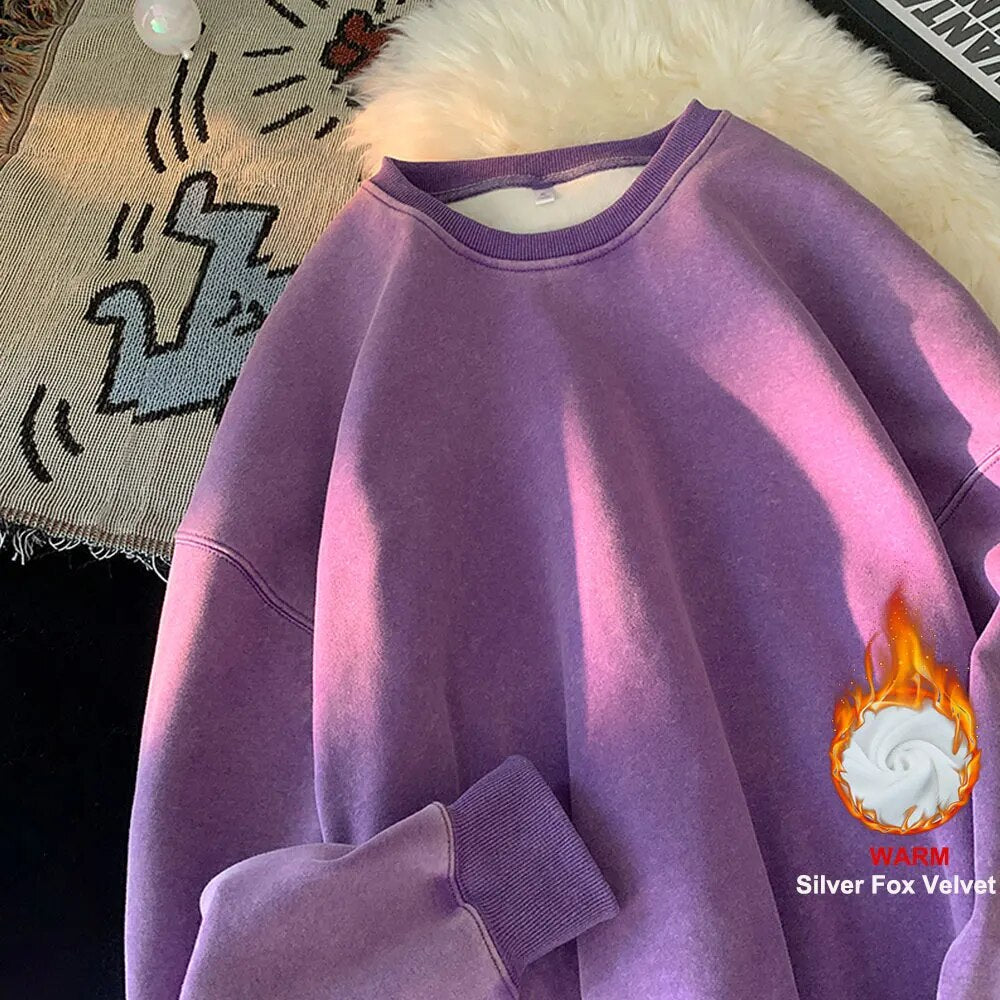 maoxiangshop American Washed Old Pullovers Sweatshirts Men Loose Solid Color Autumn Large Size Warm O Neck Tops Hip Hop Y2k Sweatshirt