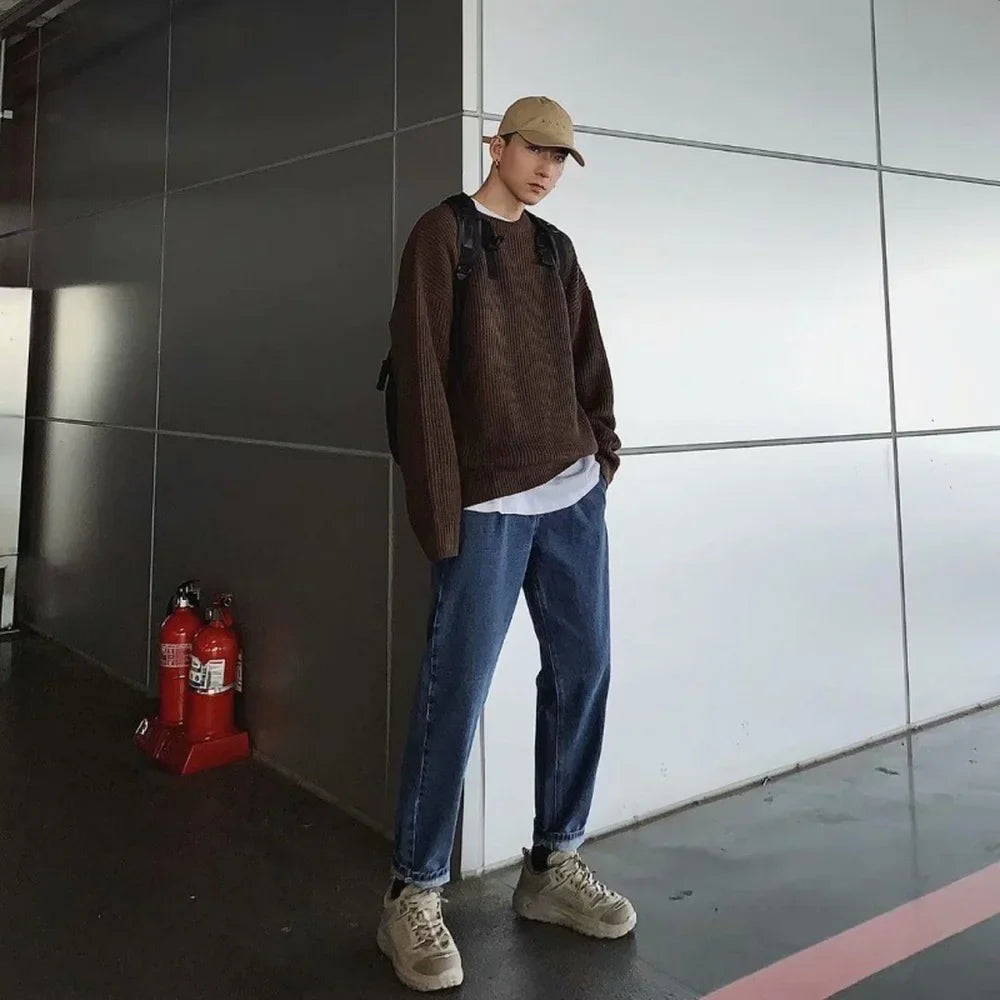 maoxiangshop Men Autumn Solid Color Wool Sweaters Slim Fit Streetwear Mens Clothing Casual Knitted Sweater Men Korean Fashion Pullovers