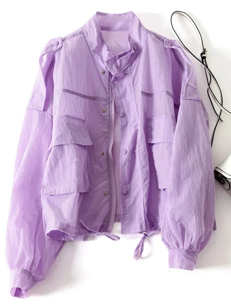 maoxiangshop New Summer Korean Sun Protection Clothing Coat Women UV-proof Thin Loose Casual Female Pocket Windbreaker Jacket Tops Lady