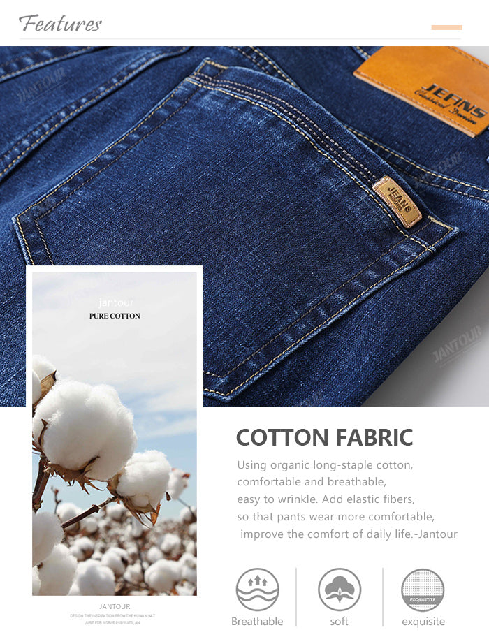 maoxiangshop Stretch Jeans Mens Winter Quality Famous Brand Fleece Pants Men Straight Flocking Trousers Jean Male