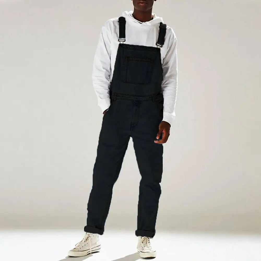 maoxiangshop Solid Color Jeans Overalls For Men Fashion Casual Suit High Waist Denim Jumpsuits Casual Oversized Pants Men Clothing Tracksuit