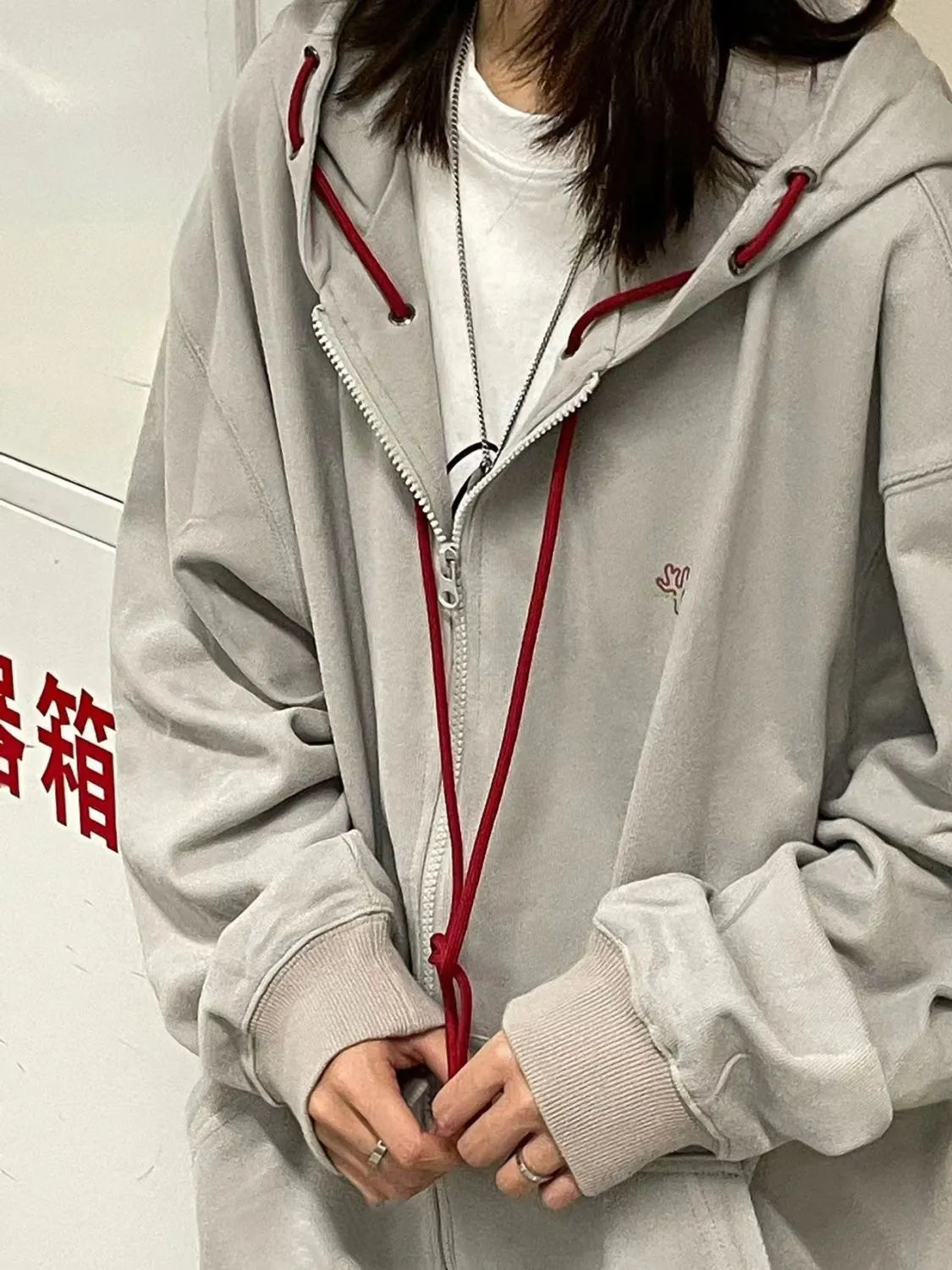 Korean Gray Zip Up Hoodies Women Harajuku Streetwear Zipper Hooded Sweatshirts Kpop Casual Thin Tops Vintage Clothes