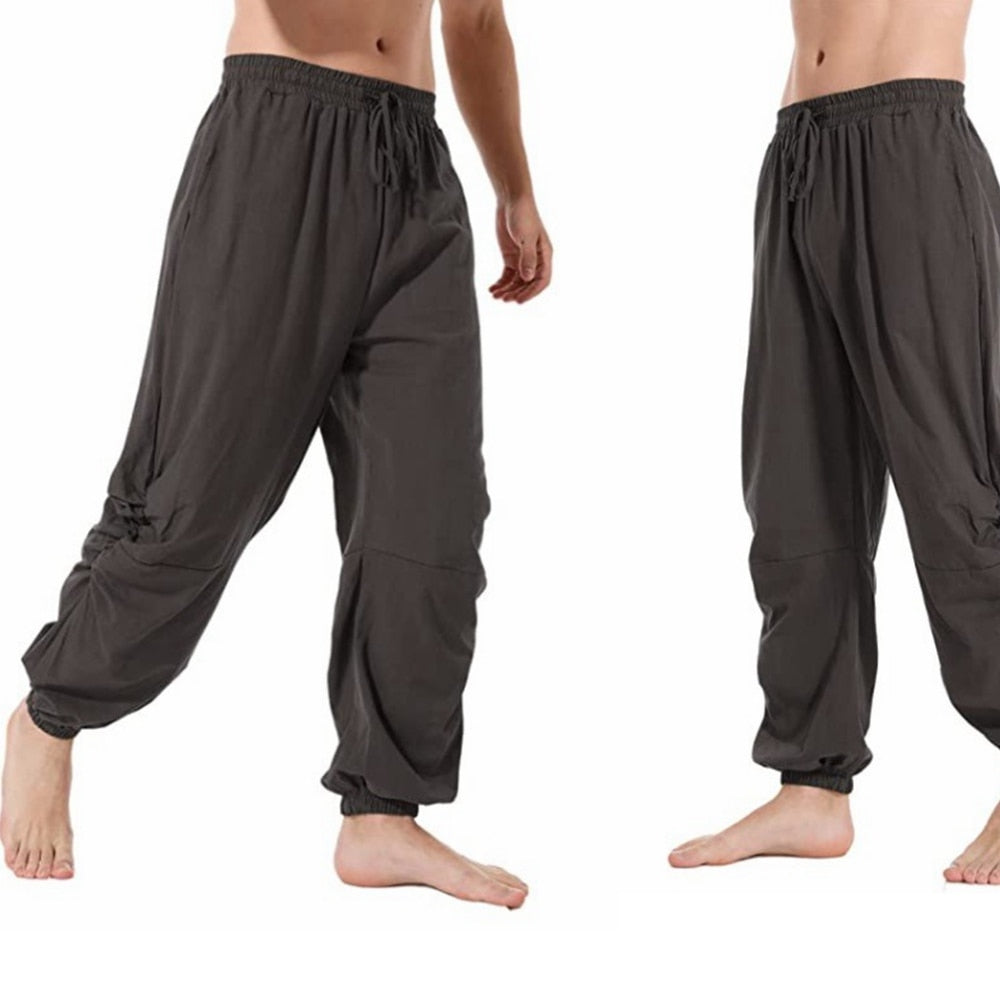maoxiangshop Adult Men Pirate Pants Vintage Medieval Renaissance Lounge Costume Loose Pants Viking Black Brown Trouser