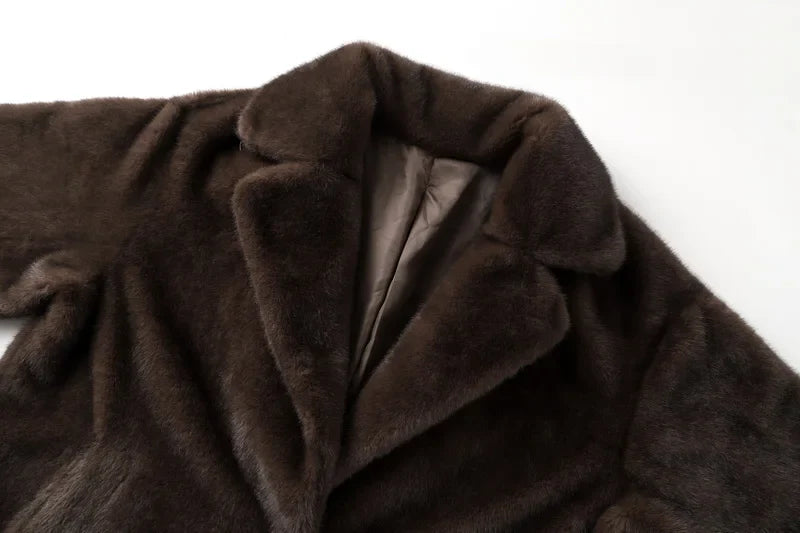 maoxiangshop - 2024 Winter Luxury Faux Mink Fur Coat Women Iconic Brand Long Outerwear Jacket Crystal Hooks Street Style Warm Overcoat
