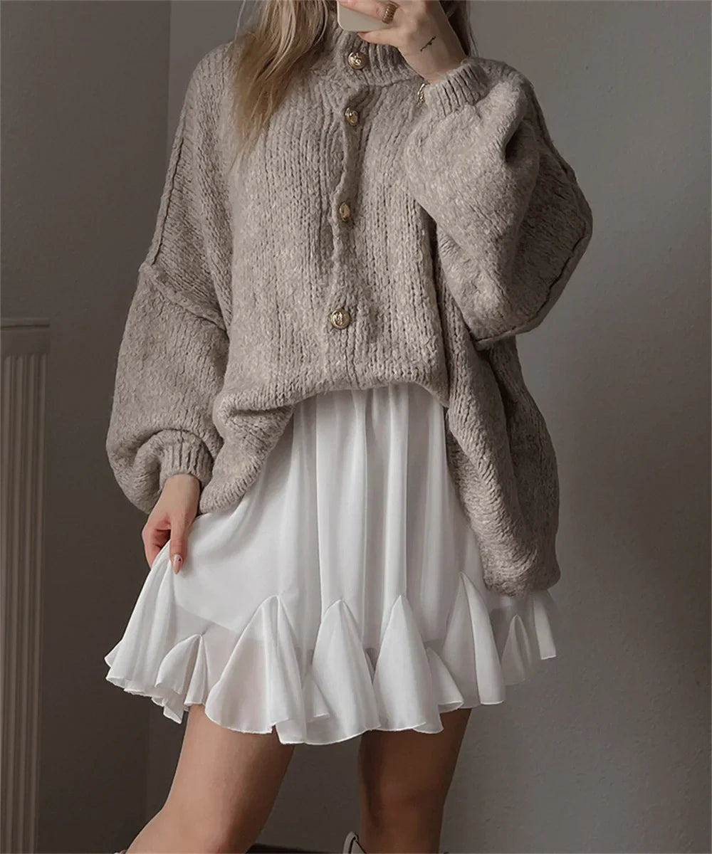 maoxiangshop - Casual Cardigan Women Sweater Loose Single Breasted O-neck Fashion Sweaters 2024 Autumn Office Female All-match Top Coat