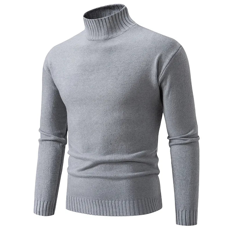 maoxiangshop Autumn Winter Men’s Mock Neck Pullovers Knitted Sweater Solid Color Slim Fit Fashion Pullover Sweater Men Casual Clothing