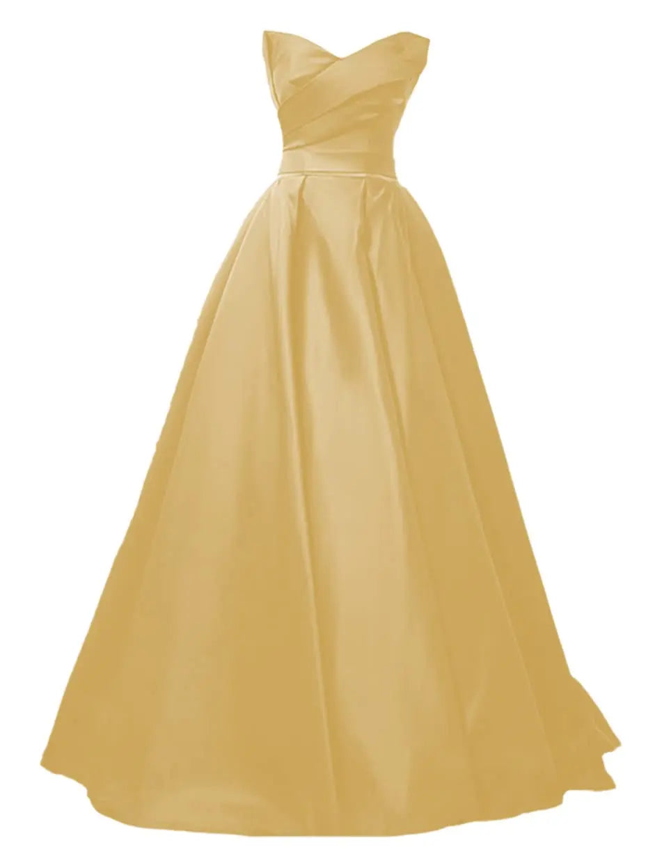 maoxiangshop Elegant A-Line Strapless Satin Evening Dresses for Women Sweetheart Neck Back Lace-up Floor Length Prom Gowns with Pleat