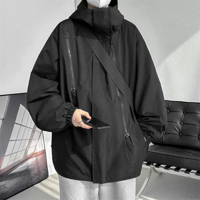 maoxiangshop 2024 Men Hooded Jacket Men Bomber Jacket Mens Windbreakers Zipper Coats Spring Autumn Loose Cargo Jacket Men Casual Sportswear