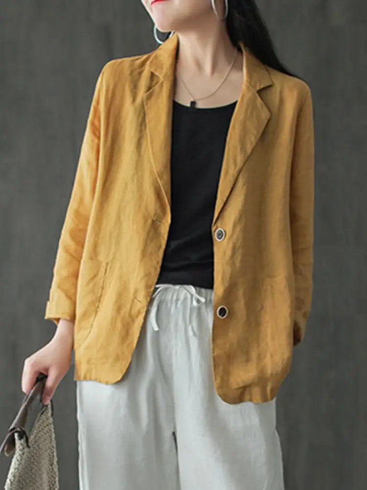 maoxiangshop Elegant Solid Blazer Women Autumn Overcoats Casual Long Sleeve Single Button Coats Female Lapel Outwears Oversized