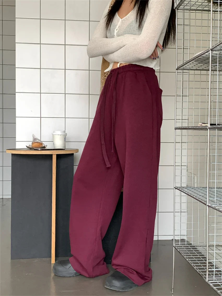 maoxiangshop - Sports Pants Women Solid Mopping Chic Casual Winter Daily 2025 Mujer High Waist Slim Loose All Match Streetwear