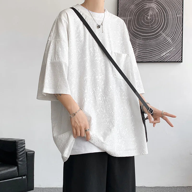 maoxiangshop Men Oversized Streetwear T Shirts Women Jacquard Design Summer Mens Fashions Harajuku T-Shirt Male Vintage Tees Female