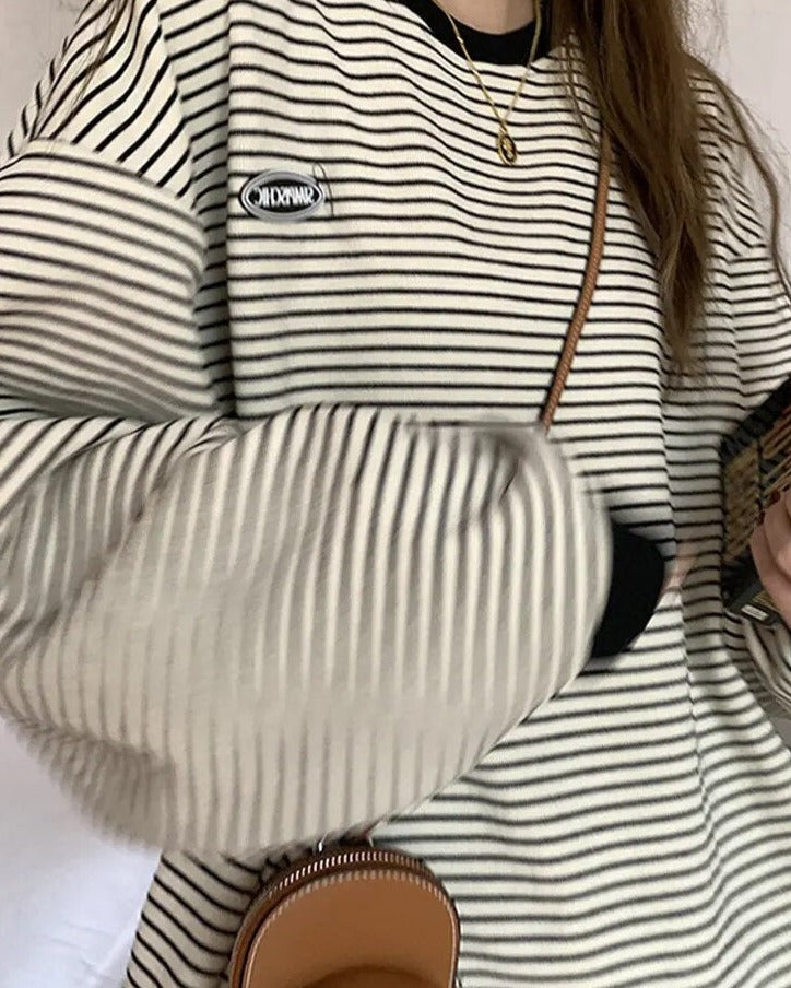 Korean Stripe Women's T-shirt Cotton Longs Leeve T Shirts for Women 2023 Spring Cheaper Basic Oversized Shirt Tops Sweatshirts