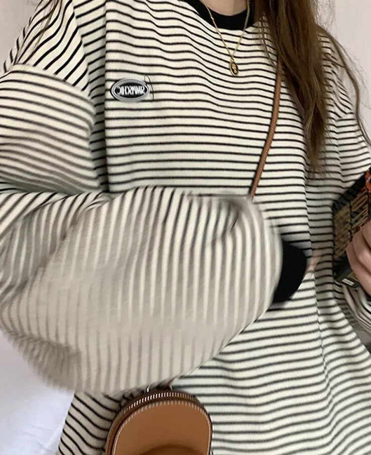 Korean Stripe Women's T-shirt Cotton Longs Leeve T Shirts for Women 2023 Spring Cheaper Basic Oversized Shirt Tops Sweatshirts