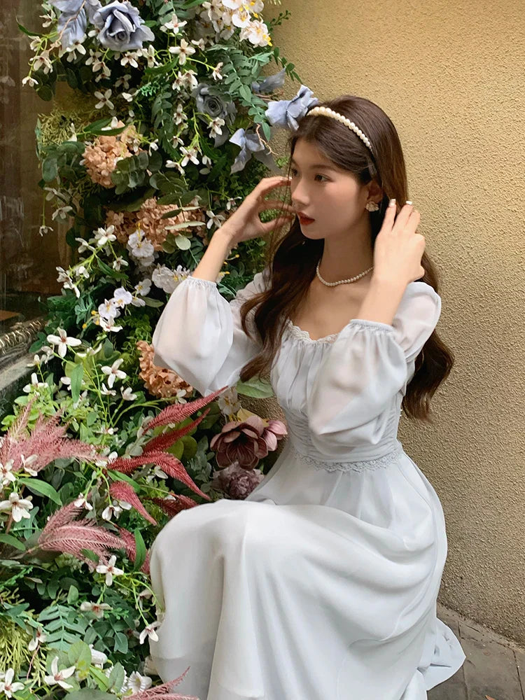 Spring Summer New Bodycon Lady Midi A Line Dress For Women Elegant Party Robe French Style Casual Clothing