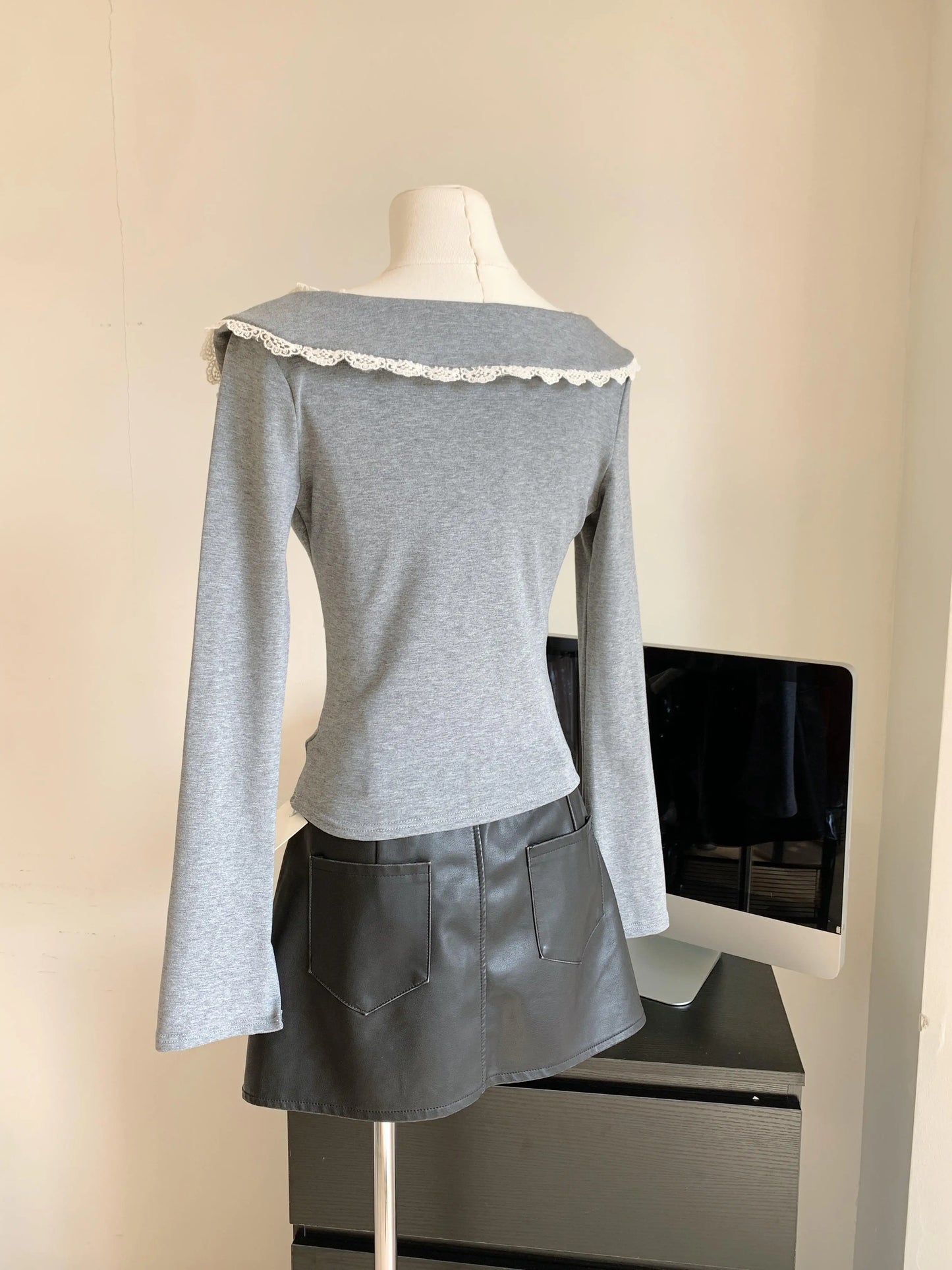 maoxiangshop Fashion Square Neck Spliced Loose Casual Sweaters Women's Clothing Autumn Winter Oversized Commuter Pullovers Korean Tops