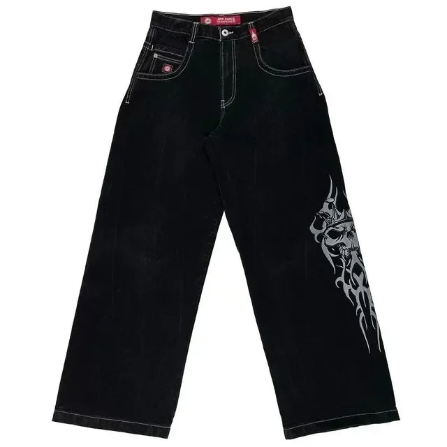 Jeans New Harajuku Hip Hop Retro Skull Graphic Embroidered Baggy Jeans Denim Pants Men Women Goth High Waist Wide Trousers