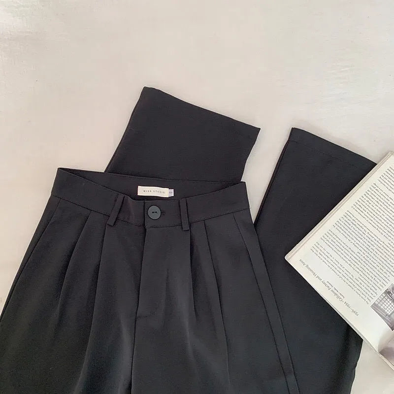 maoxiangshop High Waist Women Suit Pants Fall Straight Office Ladies Korean Fashion Trousers Casual Button Loose Female Black Pants New