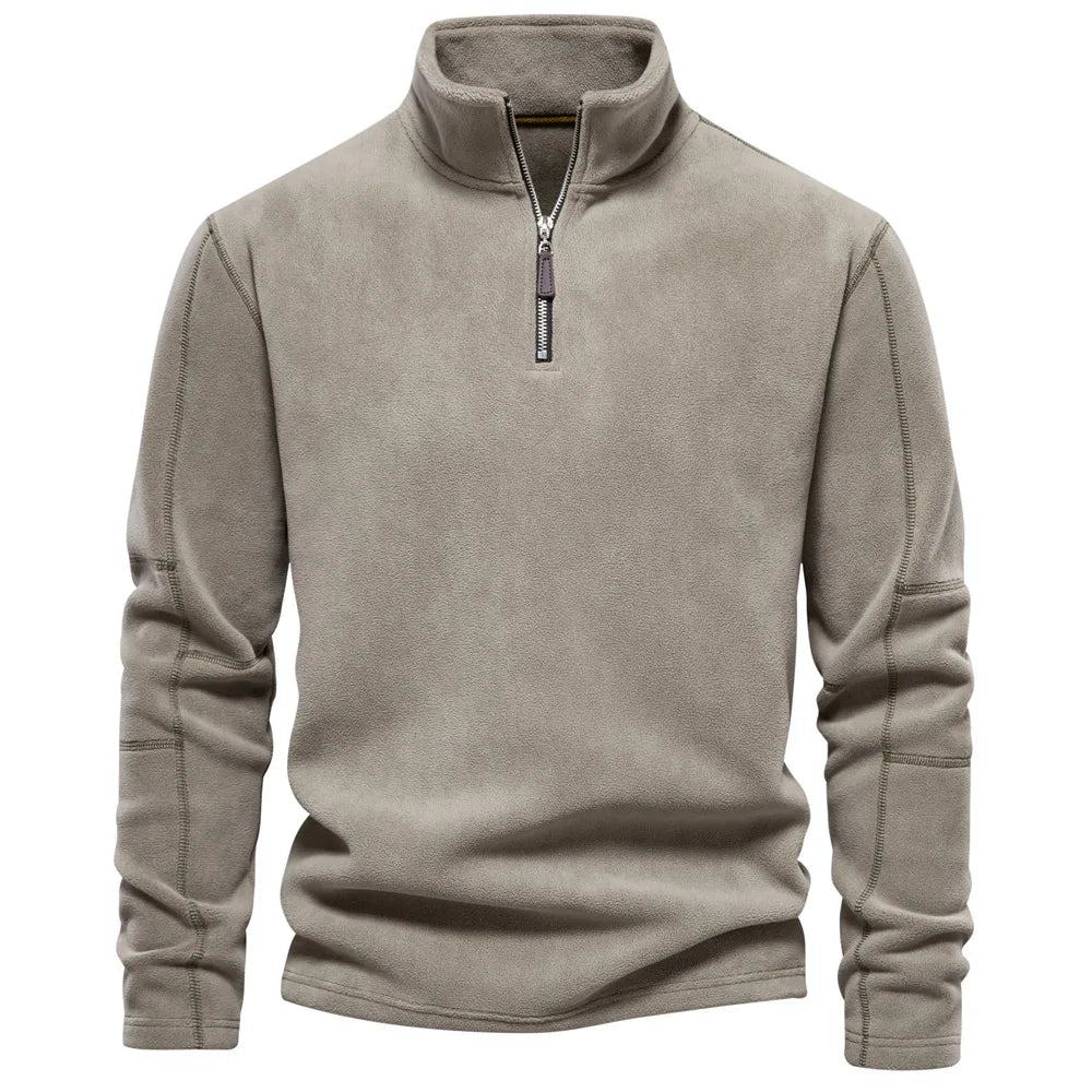 maoxiangshop Autumn Winter New Warm Polo Shirts Men's Lamb Wool Sweatshirt Standing Neck Half Zip Long Sleeve Fashion Versatile Men Tees Tops