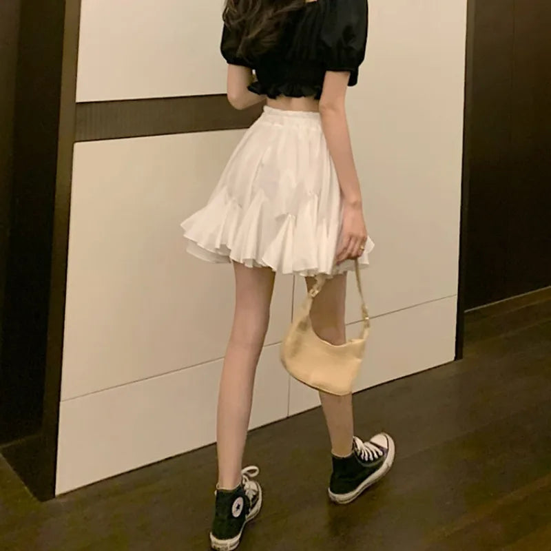 maoxiangshop White Mini Skirts for Women Cute Princess Summer Gown Pleated Skirt Korean Version Trendy Sweet Schoolgirls Holiday High Waist