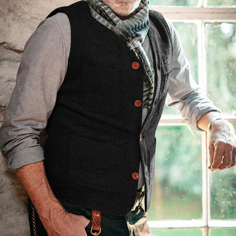 maoxiangshop Multi Pockets Patchs Mens Vest Jackets Solid Color V Neck Sleeveless Buttoned Blazer Coats For Men Spring Summer Vintage Outfits