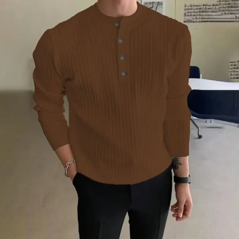 maoxiangshop Men's Semi High Neck Button Knitted Sweater, Men's 2024 Autumn and Winter Sweater, Casual Pullover, Long Sleeved Knitted Sweater