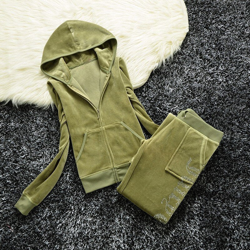 maoxiangshop 1:1 Top Quality Original Juicy Corture Tracksuit Woman Velvet Crop Female Suits Sweatshirt and Pants Set Sportswear Hoodies Suit