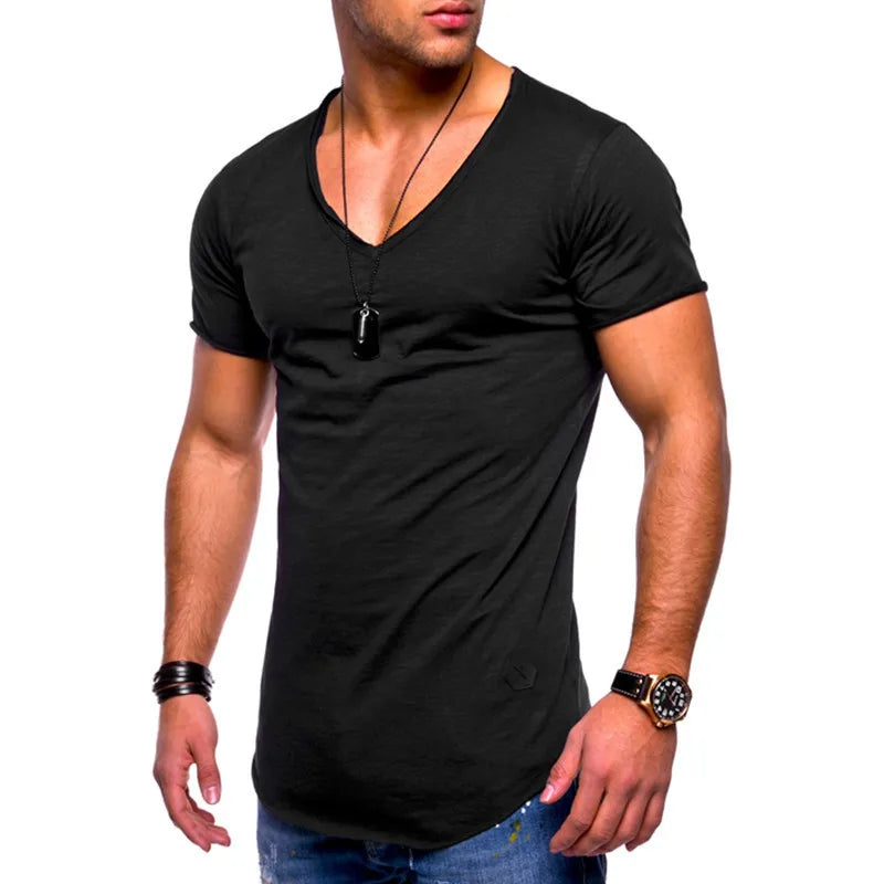 maoxiangshop 2024 Brand New Men's t shirts Short Sleeve V-Neck Solid Color Men T-Shirt Casual V Collar Man T-Shirt Tops Tees For Male