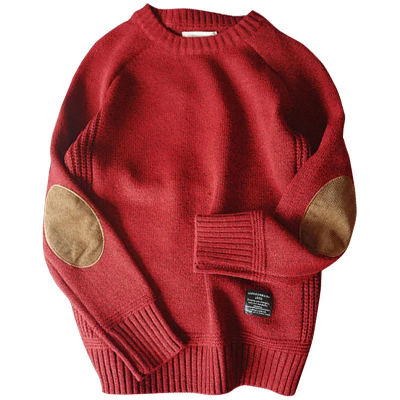 maoxiangshop New Men Pullover Sweater Fashion Patch Designs Knitted Sweatshirt Harajuku Streetwear O Neck Pure Colour Causal Pullovers Top