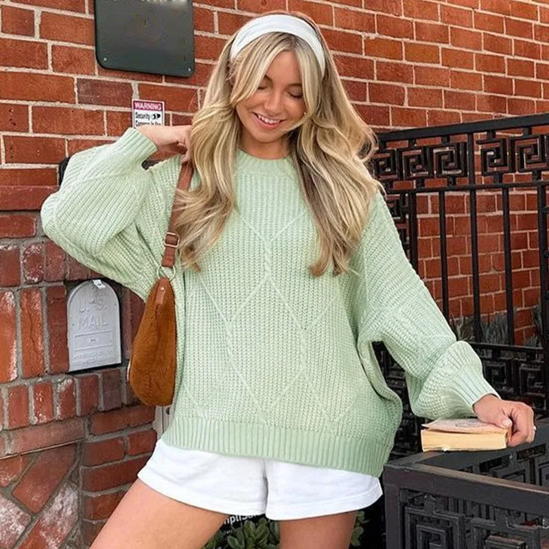 maoxiangshop - Knitted Sweater Pullover Women's Solid O-Neck Ribbed Long Sleeve Fashion Office Sweater Loose Casual Autumn Sweater 2024